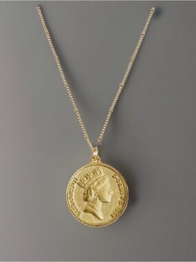 Susan Shaw Queen Elizabeth Coin on Gold Chain Necklace